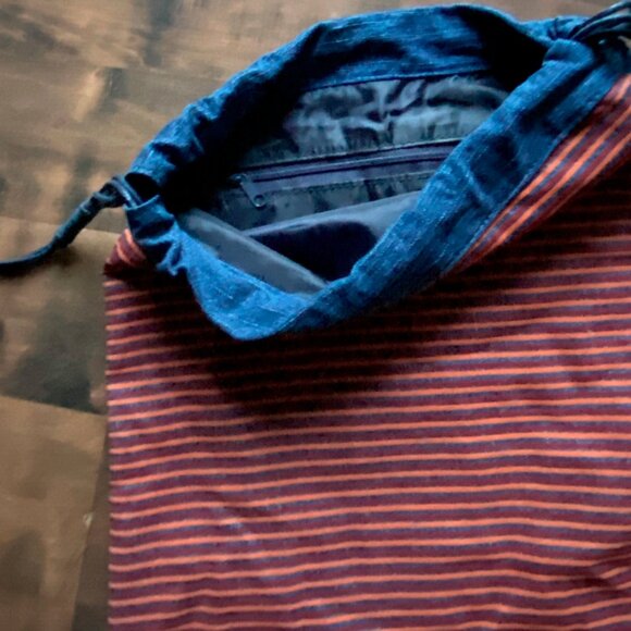 Vintage Candies Brand Sackpack Drawstring Bag Boho Striped Blue Backed Back Pack - Picture 9 of 11